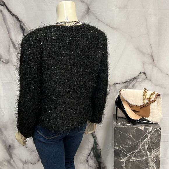 Ann Taylor black fuzzy sequined blazer jacket/evening jacket - Picture 5 of 7